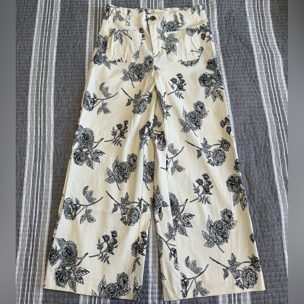 Jules & Leopold Black Floral on Cream Pants